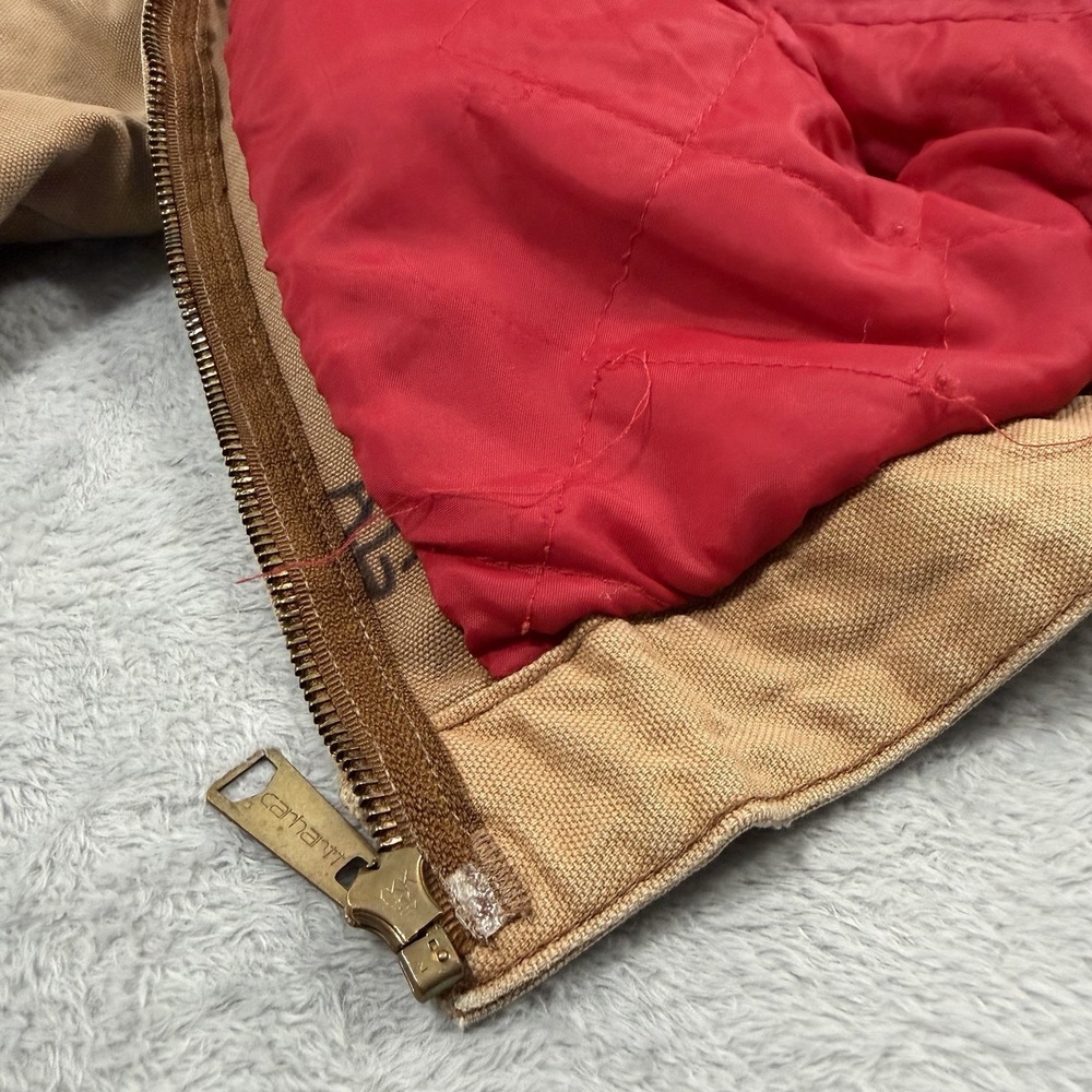 Vintage Carhartt Detroit Jacket Youth Boys 5Y Tan Quilted Red Lined Canvas 90s - Picture 6 of 11
